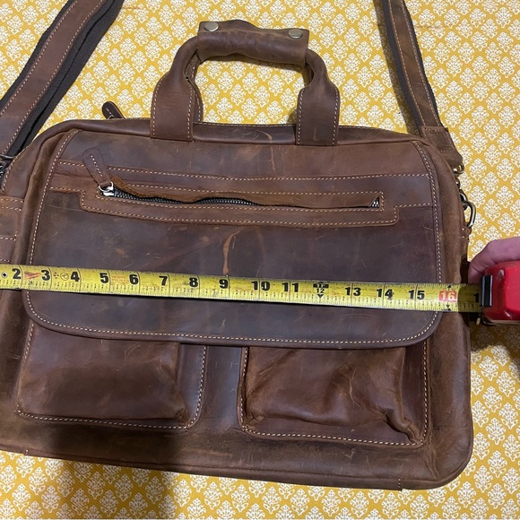 Kattee Full Grain Leather Briefcase Brown Laptop Messenger Bag 16” - Picture 4 of 9